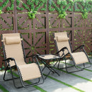 3 Pieces Folding Portable Zero Gravity Reclining Lounge Chairs Table Set-Beige