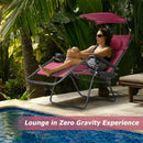 Folding Recliner Lounge Chair with Shade Canopy Cup Holder-Wine