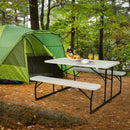 Indoor and Outdoor Folding Picnic Table Bench Set with Wood-like Texture-White