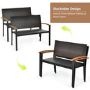 Outdoor Patio Rattan Wicker Bench with Armrest for Garden
