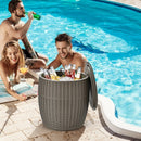 9.5 Gallon 4-in-1 Patio Rattan Cool Bar Cocktail Table Side Table-Brown