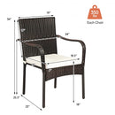 Set of 4 Patio Rattan Stackable Dining Chair with Cushioned Armrest for Garden