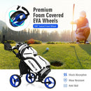 3 Wheels Folding Golf Push Cart with Seat Scoreboard and Adjustable Handle-Blue