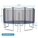 8-10-12-14-15-16Feet Outdoor Trampoline Bounce Combo with Safety Closure Net Ladder-15 ft